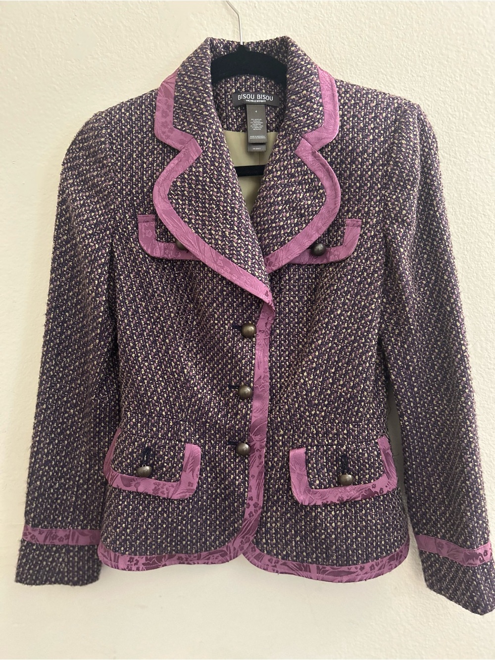 Bisou Bisou by Michele Bohbot Vintage Purple Textured Blazer - Size 4